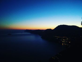 Scenic view of sea against clear sky at sunset