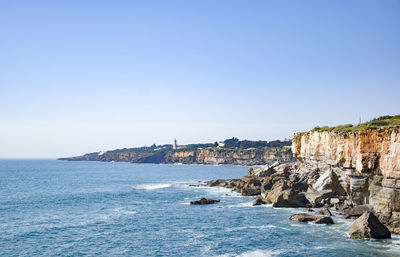 Scenic view of sea against clear sky