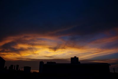 Silhouette cityscape against sky during sunset