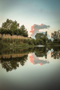Reflection of trees in lake against sky