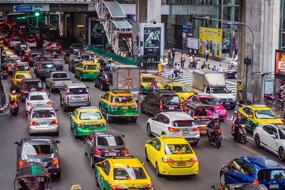 High angle view of traffic on city street