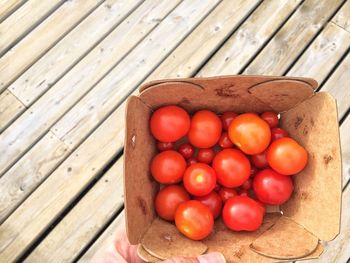 High angle view of strawberries on table