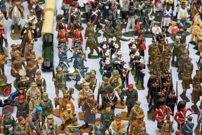 Close-up of army figurines on table