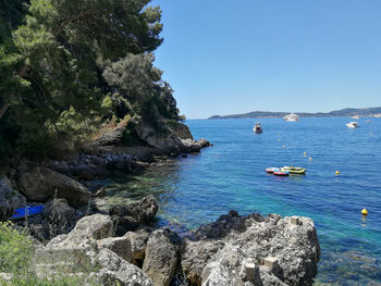 Scenic view of sea against clear sky