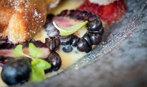 High angle view of fruits in plate