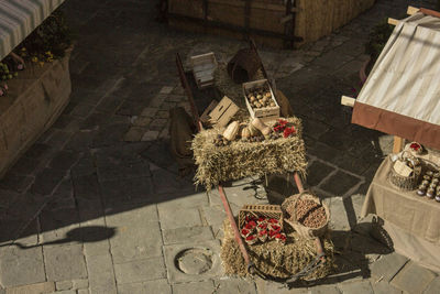 High angle view of decorations at night