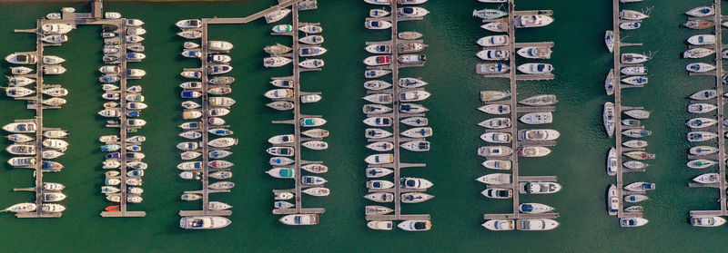 Aerial view of boat moored at harbor