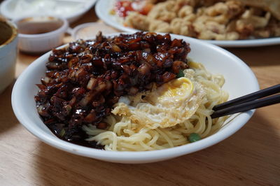 Close-up of food served in plate