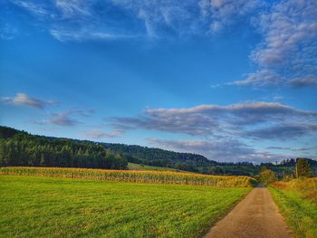 Road amidst field against sky
