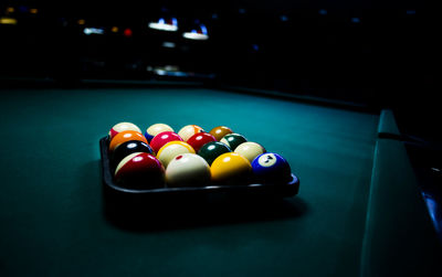 Close-up of colorful pool balls