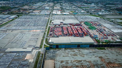 High angle view of buildings in city