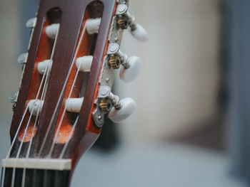 Close-up of tuning pegs on guitar