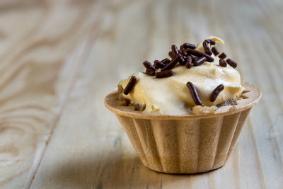 Close-up of ice cream on table