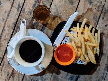 High angle view of meal served on table