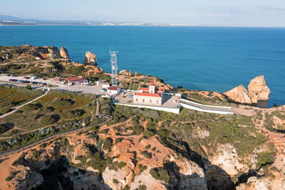 Aerial from the lighthouse at ponte piedade near lagos in portugal