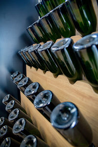 Close-up of wine rack