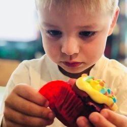 Close-up of boy eating ice cream