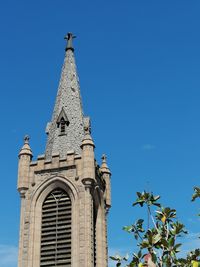 Low angle view of building against clear blue sky