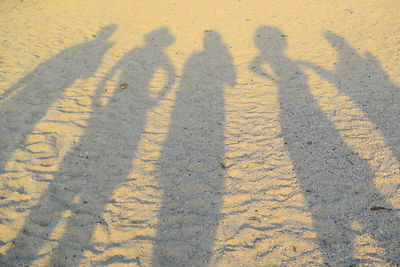 High angle view of shadow of people on road