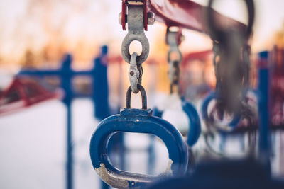 Close-up of handles of play equipment at playground