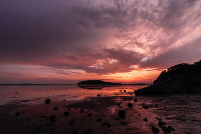 Scenic view of beach against sky during sunset