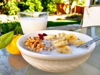 Close-up of breakfast served on table