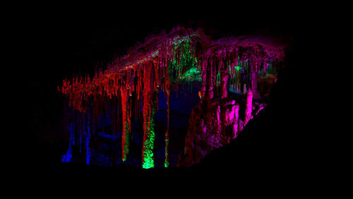 Low angle view of illuminated cave