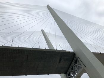 Low angle view of suspension bridge against sky