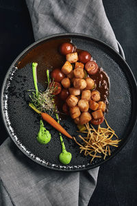 High angle view of vegetables in bowl on table