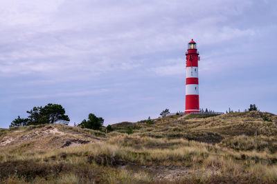 Panoramic image of the wittduen lighthouse at sunset, amrum, germany