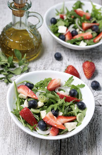 Close-up of salad served on table