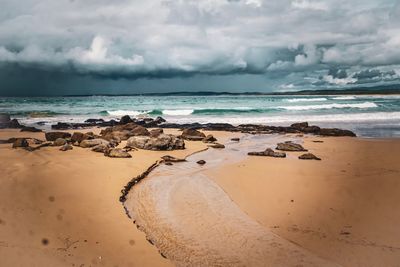 Scenic view of beach against sky