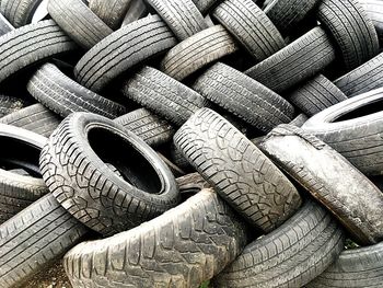 Full frame shot of old weathered tires pile