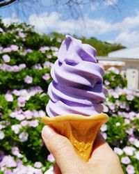 Close-up of hand holding ice cream cone