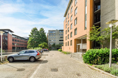 Cars on street against sky