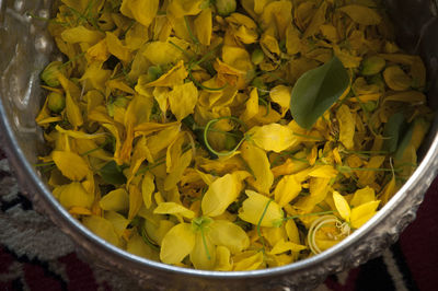 High angle view of yellow flowers