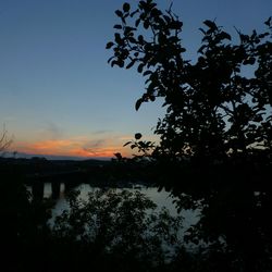 Silhouette trees by lake against sky during sunset