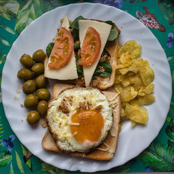 High angle view of breakfast served in plate