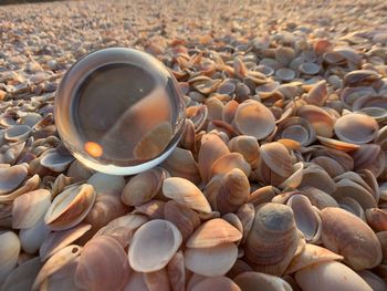High angle view of stones on pebbles