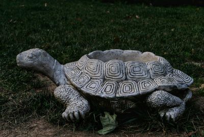 Close-up of animal sculpture on field