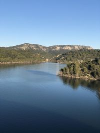 Scenic view of lake against clear sky