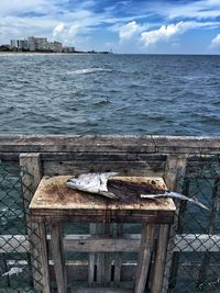 Abandoned boat in sea