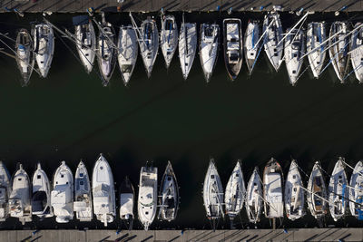 Aerial photographic documentation of the boats moored in the tourist port of viareggio tuscany italy