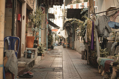 Deserted alleyway during the covid-19 lockdown in yaowarat street or chinatown in bangkok city