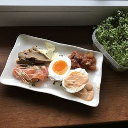 Close-up of food in plate on table