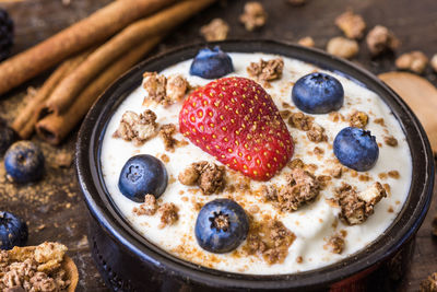 Close-up of breakfast served in bowl