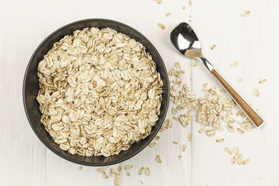 High angle view of food in bowl on table