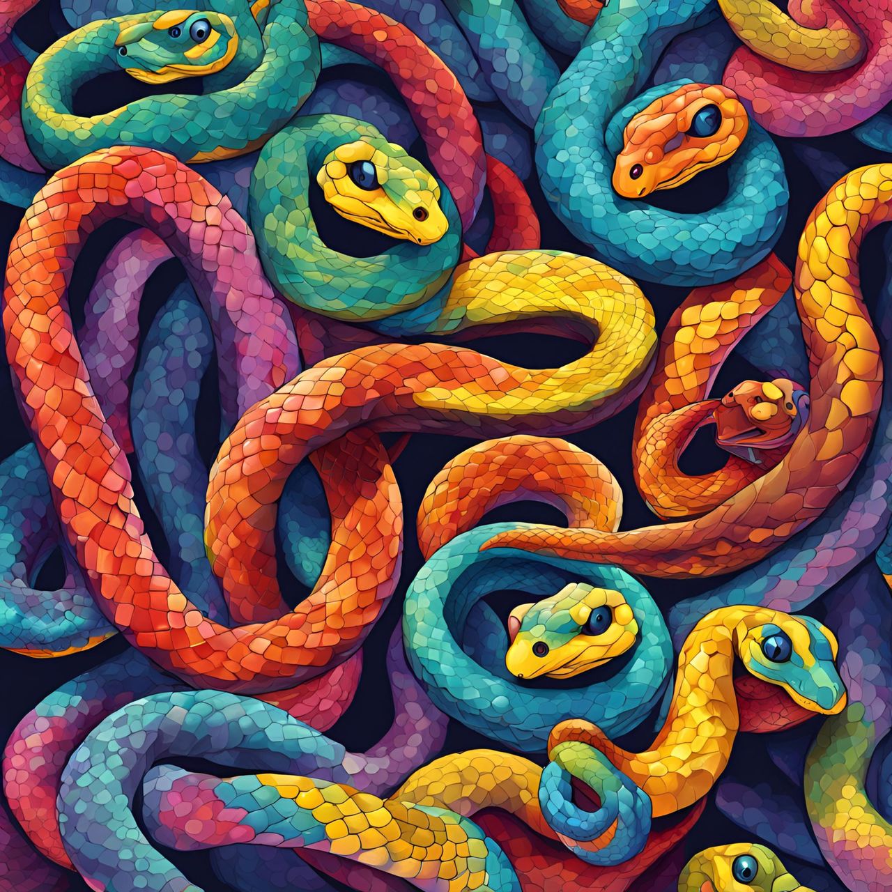 multi colored, serpent, full frame, no people, backgrounds, art, animal, close-up, animal themes