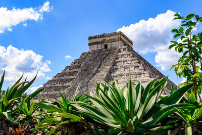 Low angle view of temple building against sky