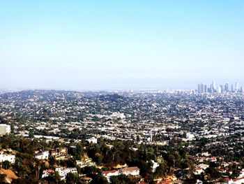 High angle view of townscape against clear sky